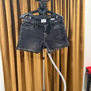 Frame Denim Washed Black Frayed Hem Cutoff Shorts